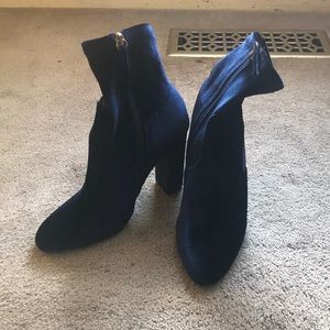 Navy Velvet Sock Ankle Boots